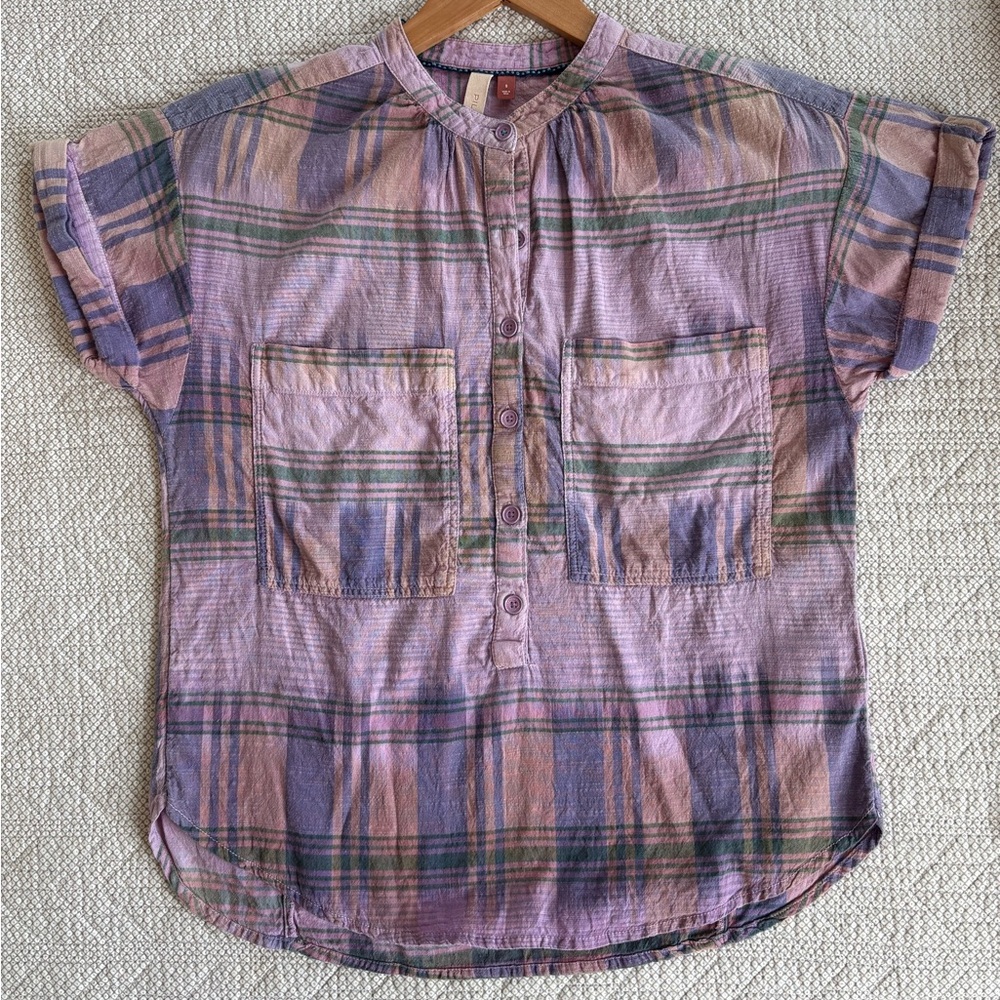 Pilcro Plaid Button-Up Short Sleeve Shirt